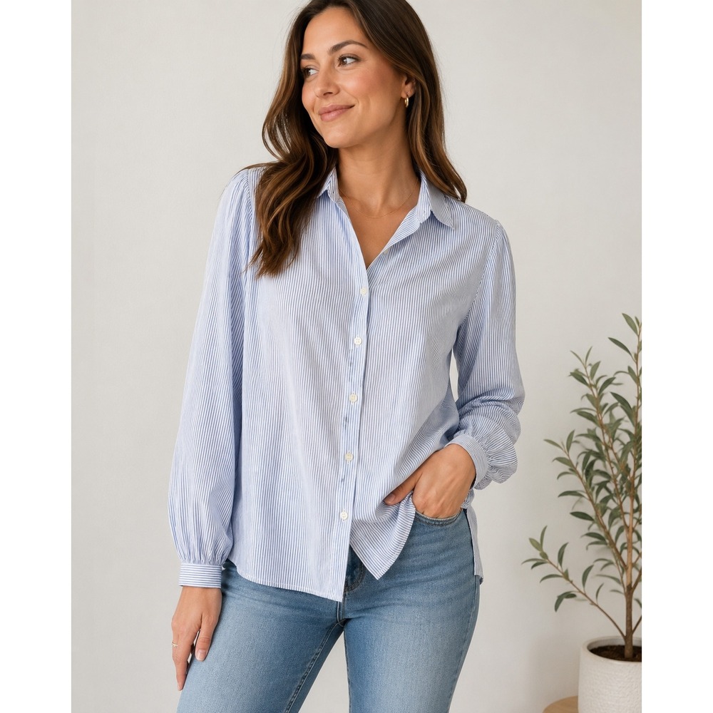 Banana Republic Womens Blue White Striped Button Down Shirt Long Sleeve Small